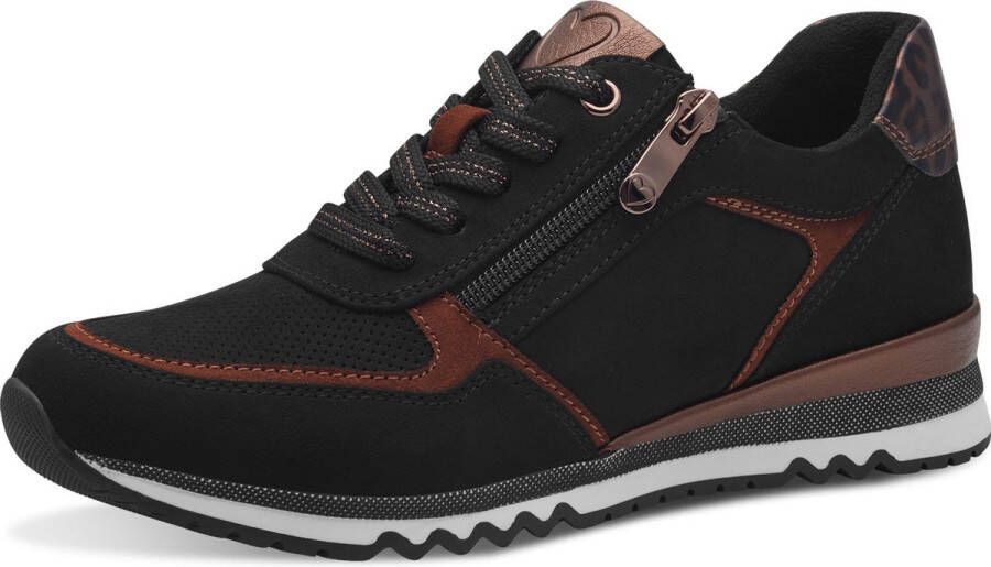 Marco tozzi Zwarte Suède Sneaker met Cognac Details Black Dames