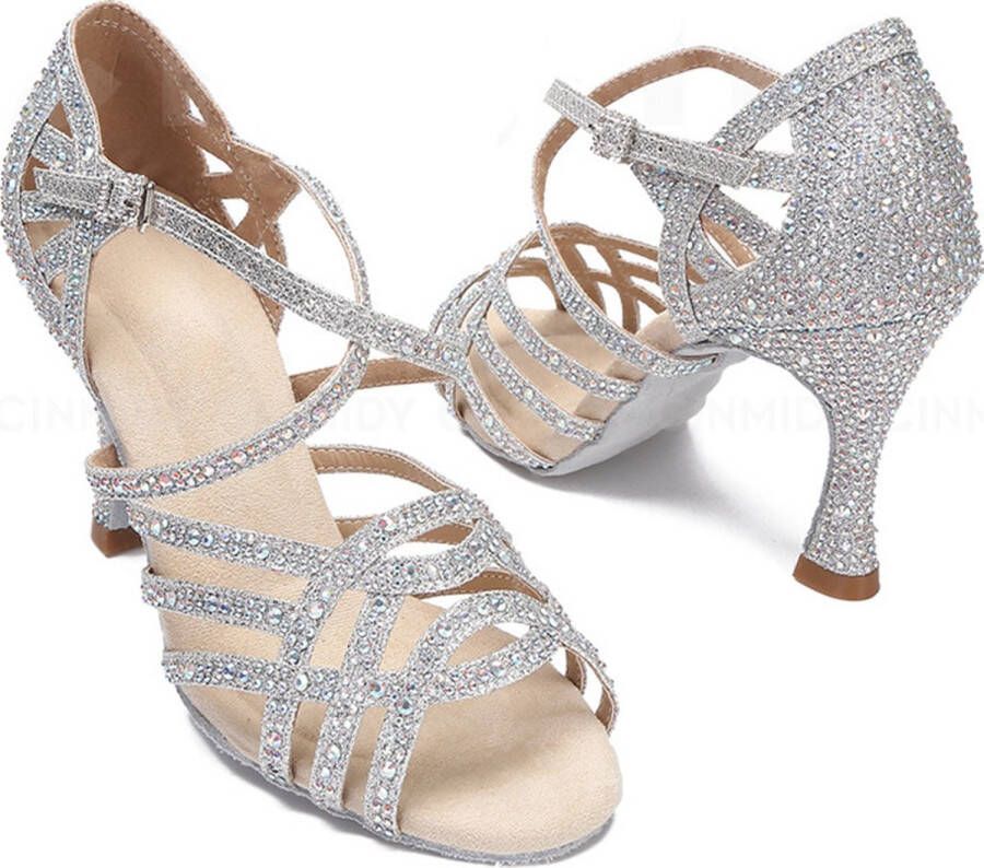 Masey Dansschoenen Latin Dames Salsa Bachata Kizomba Danshakken Parel zilver