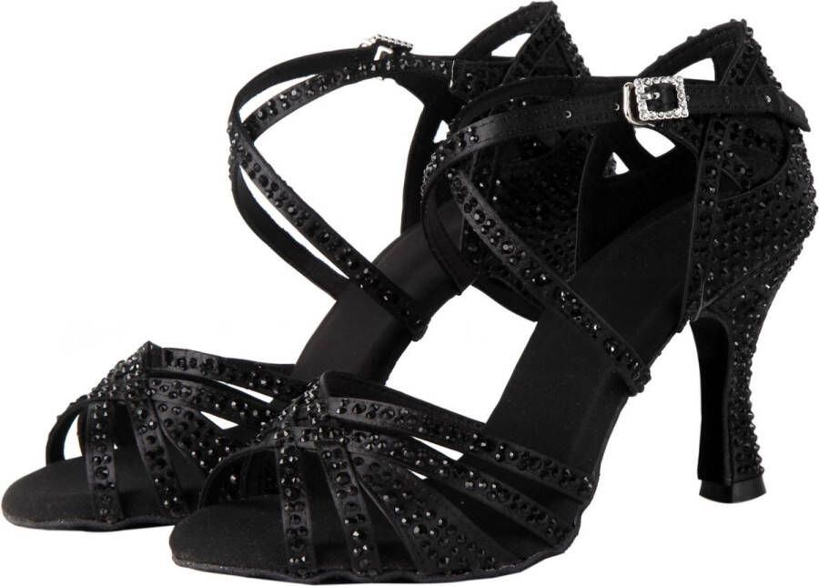 Masey Dansschoenen Latin Dames Salsa Bachata Kizomba Danshakken Zwart diamant