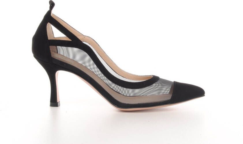 MAURY elegante pump zwarte suède met doorzichtige mesh