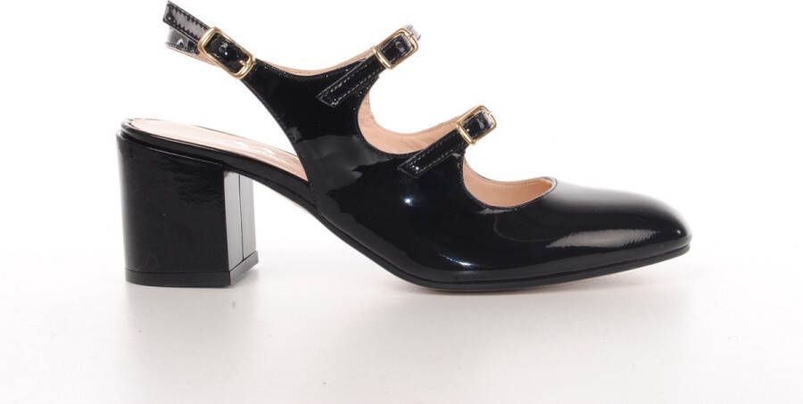 MAURY slingback met gespen in zwart lakleder