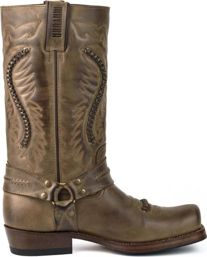 Mayura Boots 02 Bruin Biker Western laarzen Vierkante Neus Vast Spoor Vlechtwerk Oliebestendige Zool