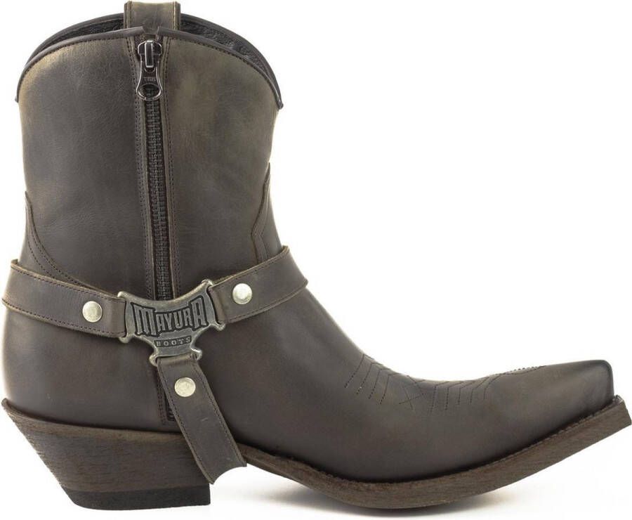 Mayura Boots 14 Donker Grijs Bruin Heren Cowboy Western Spitse Enkellaars Schuine Hak Rits Afneembaar Spoor Echt Leer