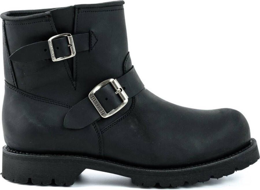 Mayura Boots 1581 Zwart Biker Motorlaars Heren Enklelaars Ronde Neus Anti Slip Zool Echt leer