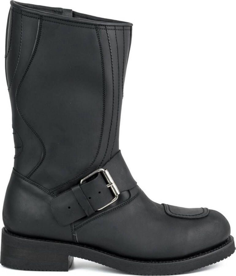 Mayura Boots 1594 Zwart Biker Motorlaarzen Ronde Stalen Neus Anti Slip Zool Echt leer