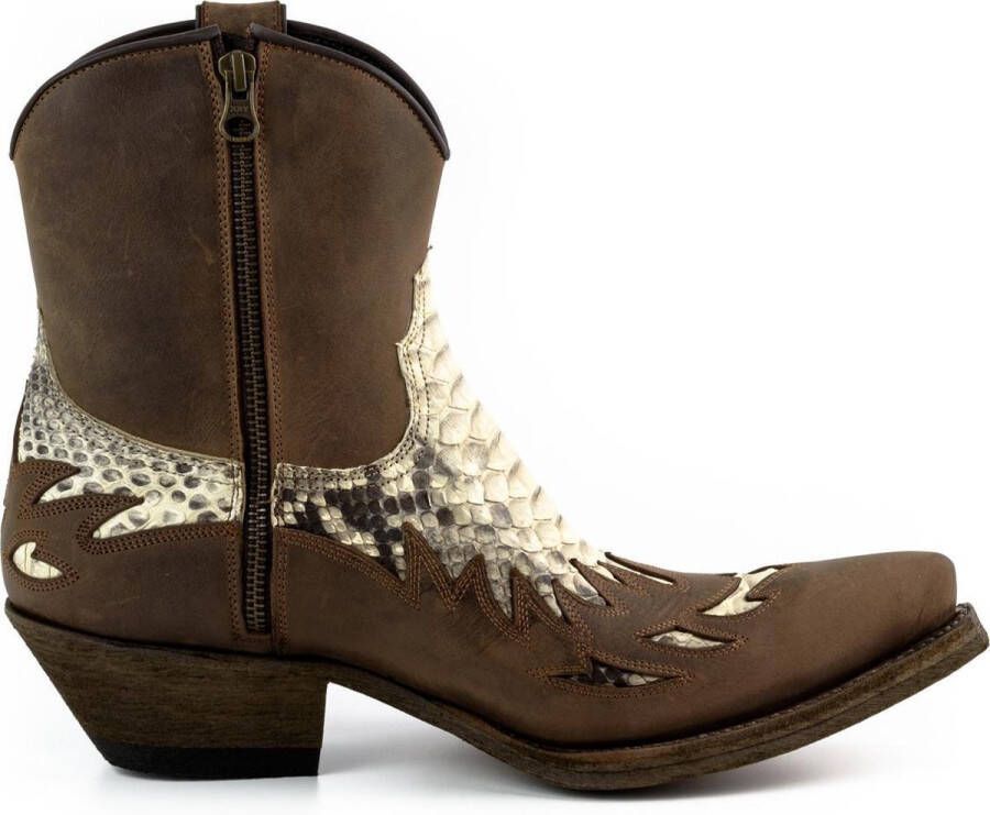 Mayura Boots 12 Bruin Natural - s Cow Western Enkellaars Spitse Neus Schuine Hak Rits Waxed Leather