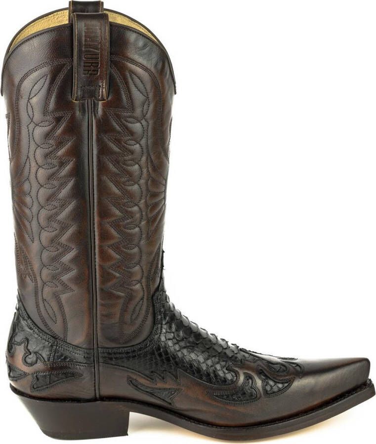 Mayura Boots 1935P Bruin Zwart Spitse Cowboy Western Laarzen Schuine Hak Rechte Schacht Treklussen Goodyear Welted