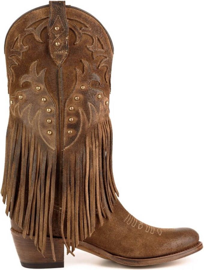 Mayura Boots 2475 Bruin Dames Boho Franjes Western Laarzen Sierstiksel Ronde Neus Schuine Hak Suede Leer