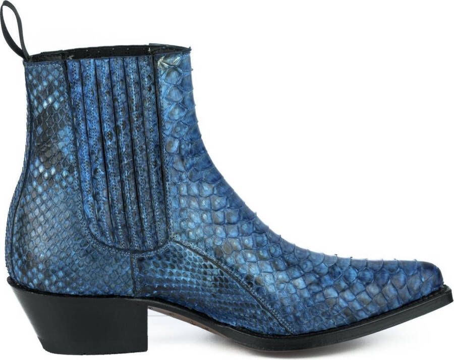 Mayura Boots 2496P Blauw Dames Western Enkellaarzen Spitse Neus Cowboyhak Elastiek Sluiting Echt Leer