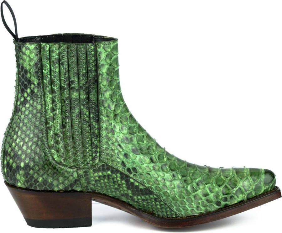 Mayura Boots 2496P Groen Dames Western Enkellaarzen Spitse Neus Cowboyhak Elastiek Sluiting Echt Leer