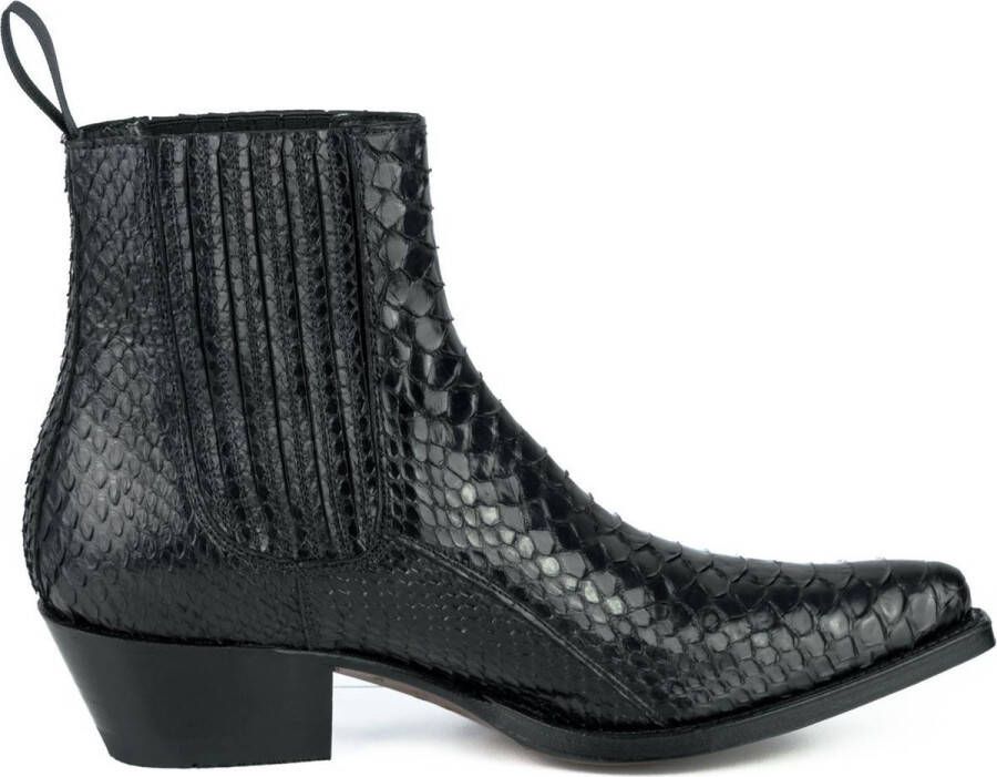 Mayura Boots 2496P Zwart Dames Western Enkellaarzen Spitse Neus Cowboyhak Elastiek Sluiting Echt Leer