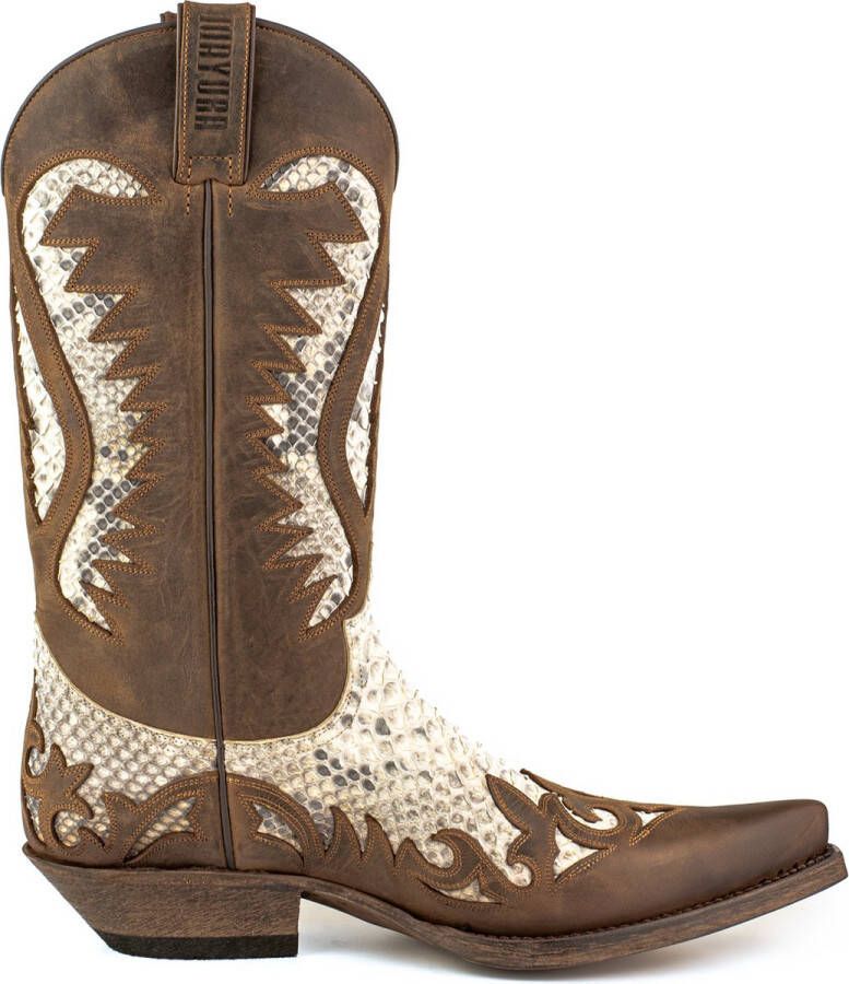 Mayura Boots 2567 Bruin met Naturel Dames Heren Spitse Cowboy Western Laarzen Schuine Hak Treklussen Goodyear Welted