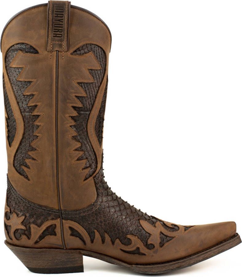 Mayura Boots 2567P Bruin Donker Bruin Spitse Cowboy Western Laarzen Schuine Hak Rechte Schacht Treklussen Goodyear Welted