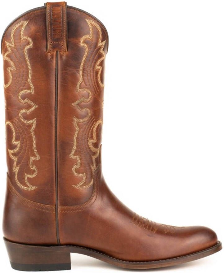 Mayura Boots 2627 Kastanje Bruin Cowboy Western Casual Heren Laarzen Semi Cubaanse Hak Echt Leer Ronde neus