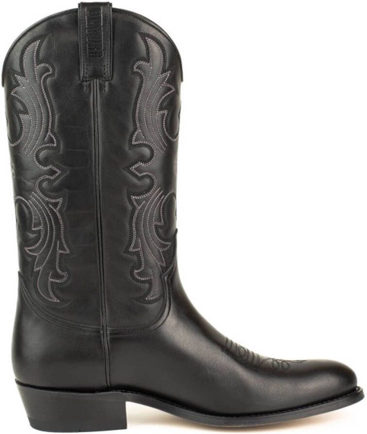 Mayura Boots 2627 Zwart Cowboy Western Casual Heren Laarzen Semi Cubaanse Hak Echt Leer Ronde neus