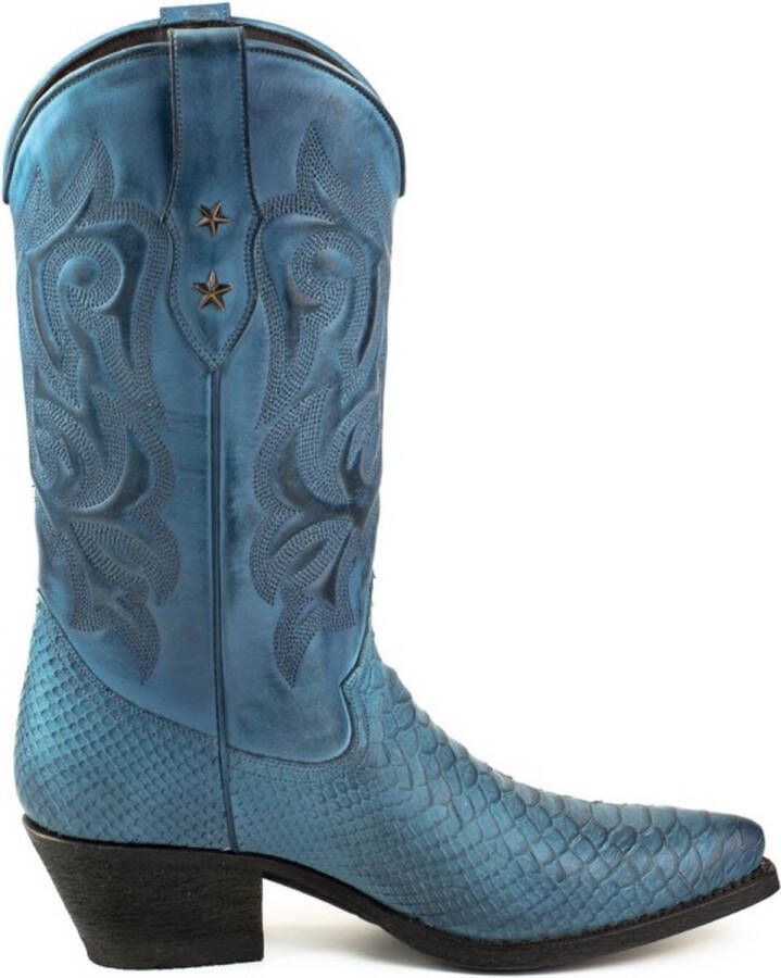 Mayura Boots Alabama 2524 Blauw Dames Westernlaars Spitse Neus Hak Hoge Schacht Echt Leer