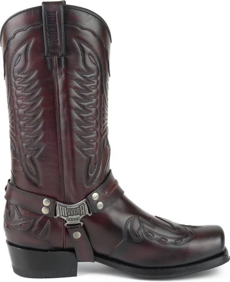 Mayura Boots Indian 2471 Bordeaux Cowboy Biker Laarzen Heren Vierkante Neus Platte Hak Afneembaar Spoor Echt Leer