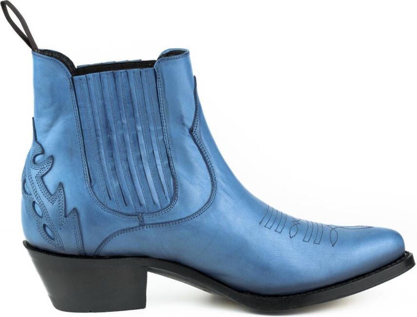 Mayura Boots Marilyn 2487 Blauw Dames Cowboy Western Fashion Enklelaars Spitse Neus Schuine Hak Elastiek Sluiting Echt Leer