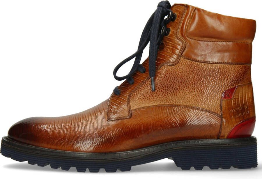 Melvin & Hamilton Mannen Leren Slangenprint Veterboots Laarzen Herenschoenen Trevor 25 Cognac