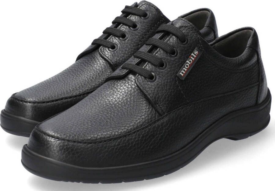 Mephisto Ezard Zwarte Leren Veterschoen voor Brede Pasvorm Black Heren