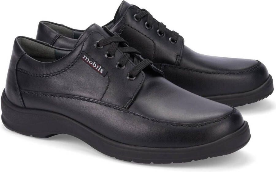 Mephisto Ezard Zwarte Leren Veterschoen voor Brede Pasvorm Black Heren