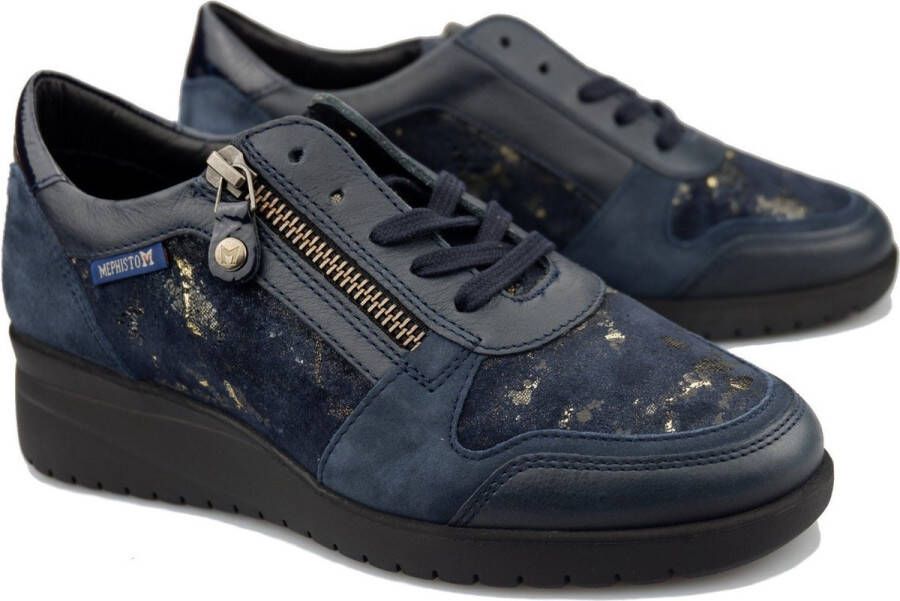 Mephisto Blauwe Leren Suède Dames Sneaker Blue Dames