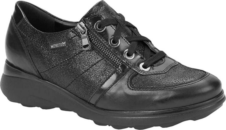 Mephisto Zwarte leren sneaker voor dames Black Dames