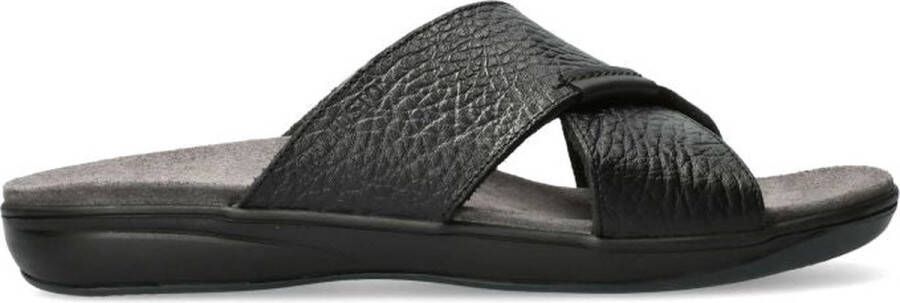 Mephisto Zwarte Leren Slide Sandaal Black Heren