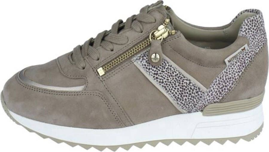 Mephisto TOSCANA 12218 42334 9553 Taupe kleurige dames sneaker met ritsen en een uitneembaar voetbed