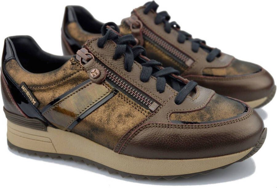 Mephisto Bronzen Leren Mix Sneaker voor Dames Brown Dames