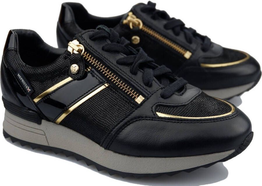 Mephisto Zwarte Material Mix Sneaker voor vrouwen Black Dames