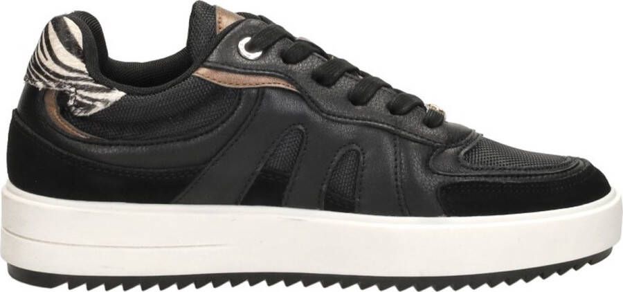 Mexx Zwarte leren sneakers met ponyhair detail Black Dames