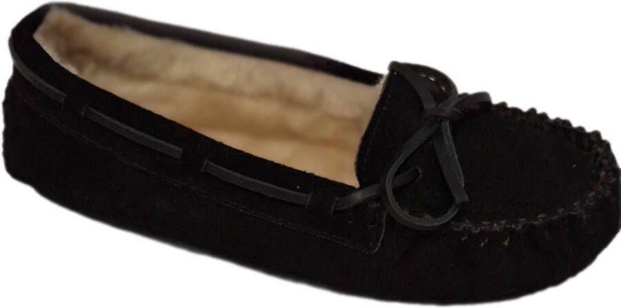 Minnetonka -BONT GEVOERDE INSTAP MOCCASSIN-BLACK-SUEDE