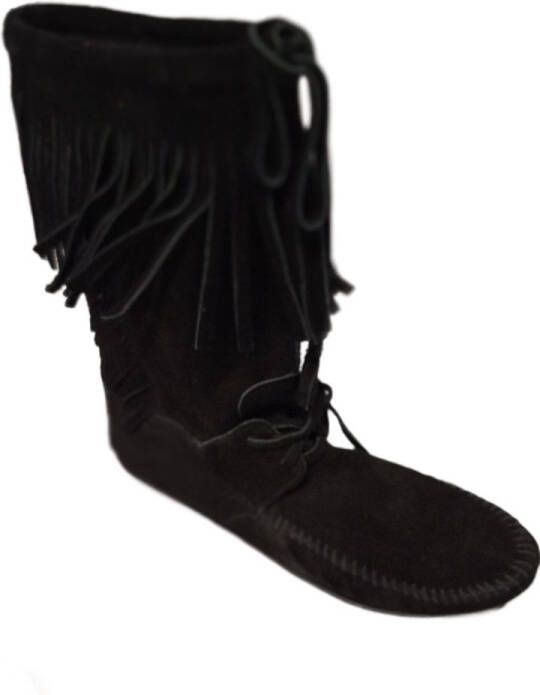 Minnetonka -HALF HOGE LACE BOOT-BLACK-SINGLE FRINGE