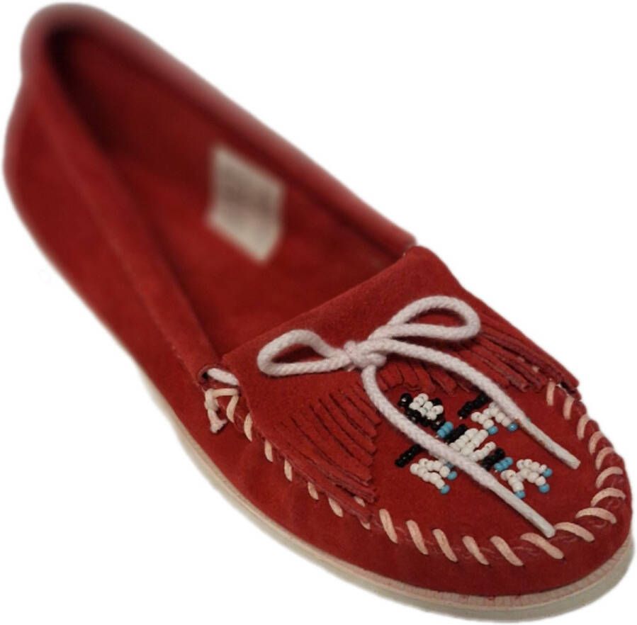 Minnetonka -MOCASSIN-RED-SUEDE-WITTE ZOOL