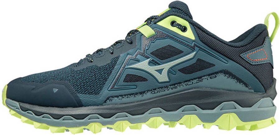 Mizuno Wave Mujin 8 Trailrunningschoenen Heren Tapestry Misty Blue Neo Lime