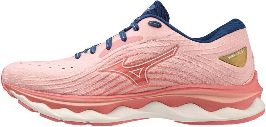 Mizuno Wave Sky 6 Hardloopschoenen Peach Bud Vaporous Gray Estate Blue Dames