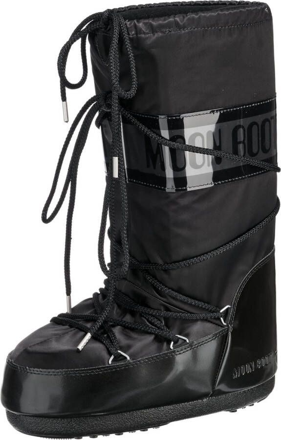 Moon boot Zwarte winterlaarzen met logoband en voorsluiting met veters Black Dames