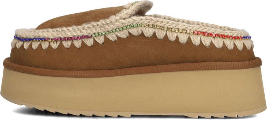 MOU Clog Eskimo Platform Rhinestones Instappers Dames Cognac