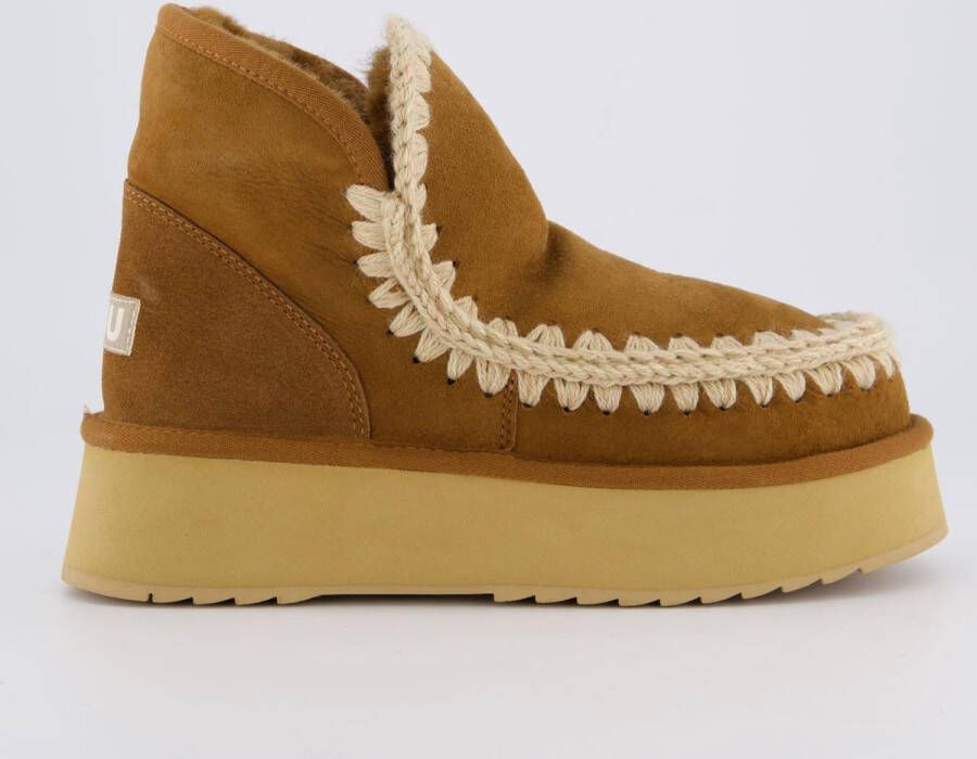 MOU Mini Eskimo Platform Boot Laarzen Suède Dames Cognac