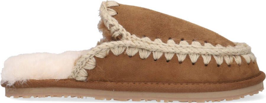 MOU Slipper Full Eskimo Stitch Pantoffels Sloffen Dames Cognac