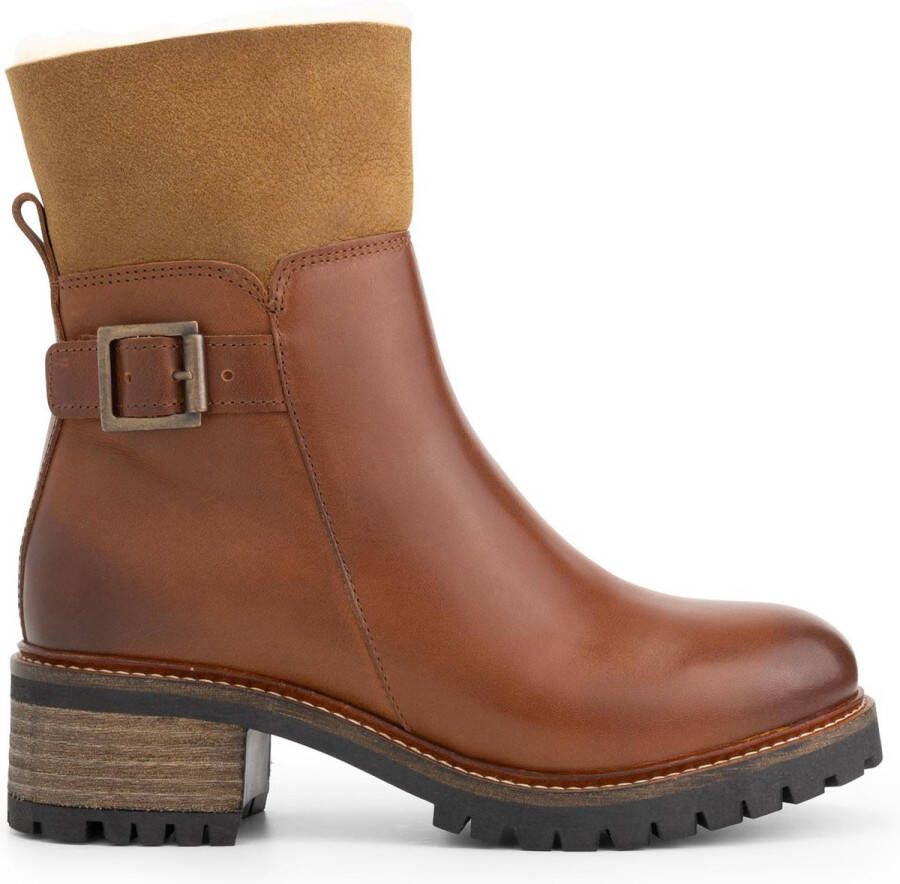 Mysa Dahlia dames leren enkellaarzen Gevoerde boots Cognac Bruin Leer