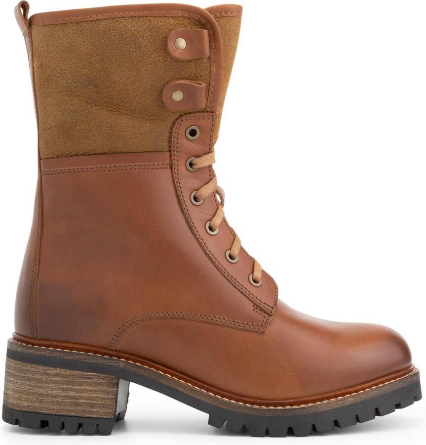 Mysa Daisy dames leren enkellaarzen Gevoerde veterschoenen Cognac Bruin Leer