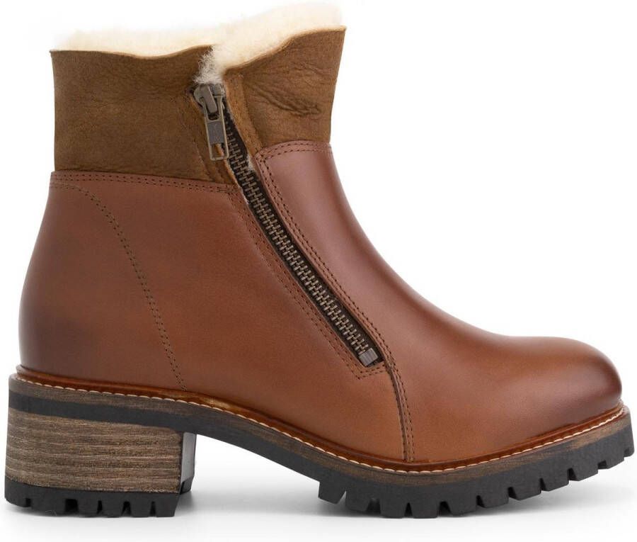 Mysa Leliana dames leren enkellaarzen Gevoerde boots Cognac Bruin Leer