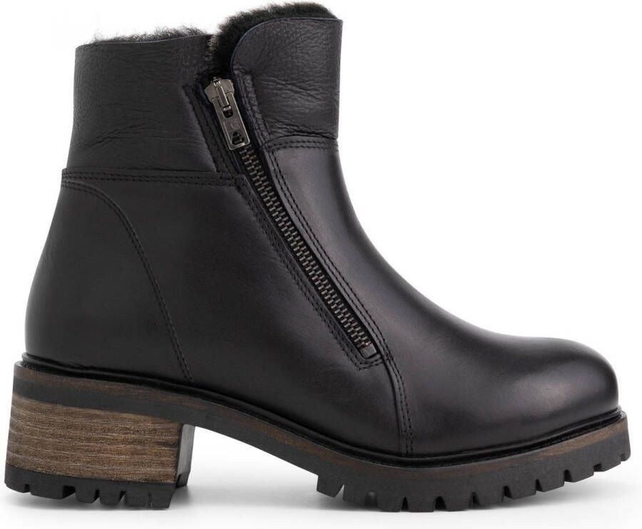 Mysa Leliana dames leren enkellaarzen Gevoerde boots Zwart Leer