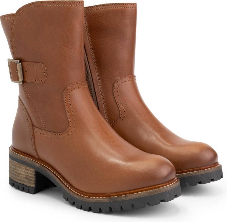 Mysa Lily dames leren enkellaarzen Gevoerde boots Cognac Bruin Leer