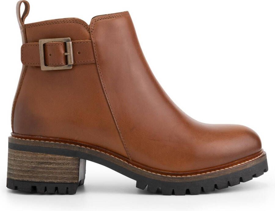 Mysa Myrtia dames leren enkellaarzen Gevoerde boots Cognac Bruin Leer