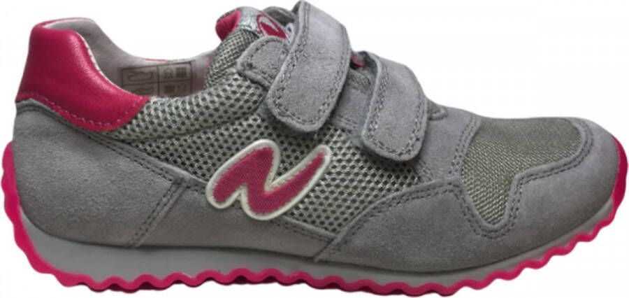 Naturino velcro's lederen sportieve sneakers Sammy grijs fuxia