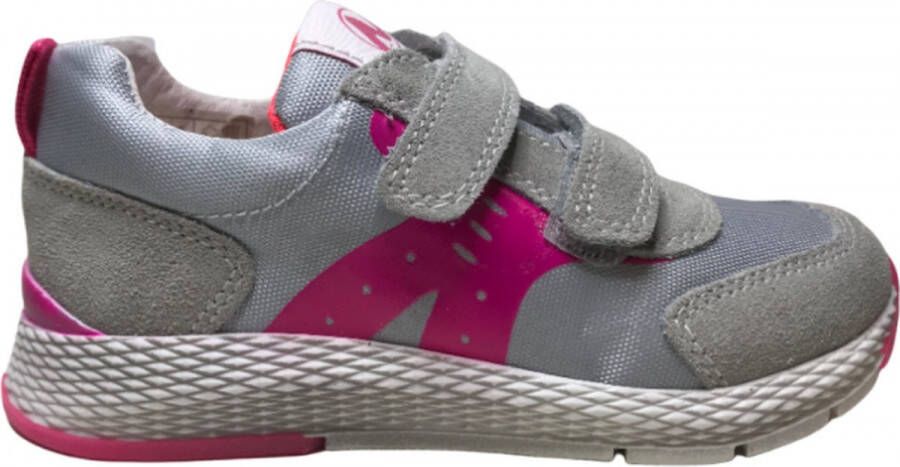 Naturino velcro's lederen sportieve sneakers Arik grijs fuxia