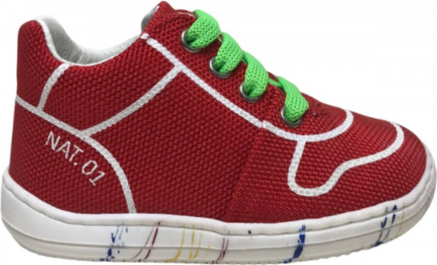 Naturino veter stoffen sneakers Snuggly Rood wit